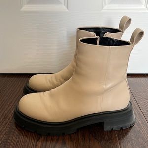 ZARA Lug Sole Boots - Beige and Black - Size 39/38.5